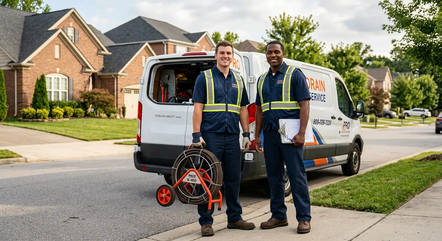 Sewer and drain service team with equipment ready for work in Monroeville