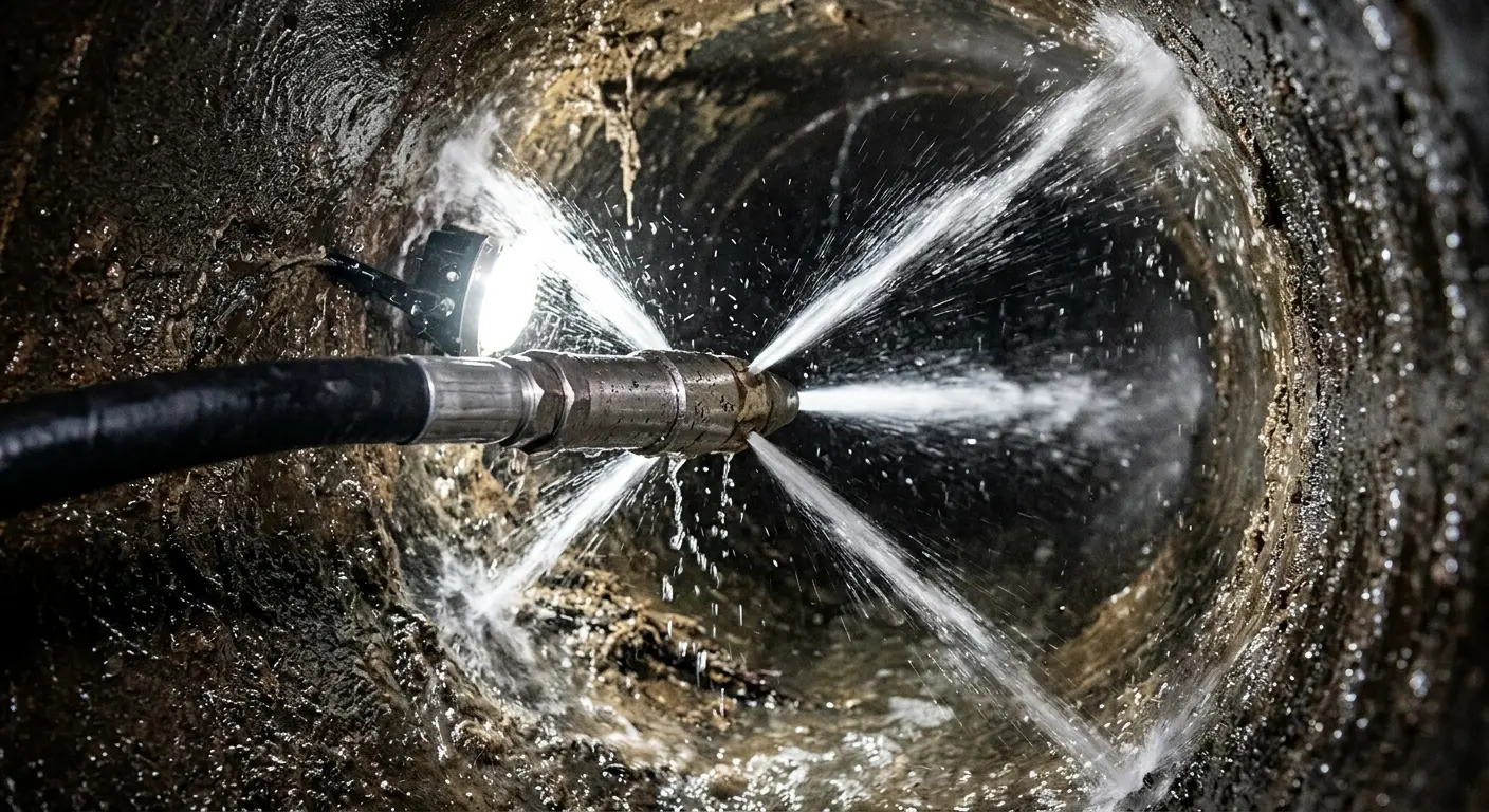 High-pressure hydro jetting nozzle cleaning sewer pipe for Sewer Cleanout in Monroeville